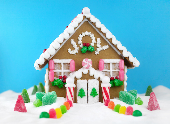 holiday joy gingerbread house.