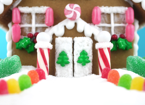 pink accented gingerbread house.
