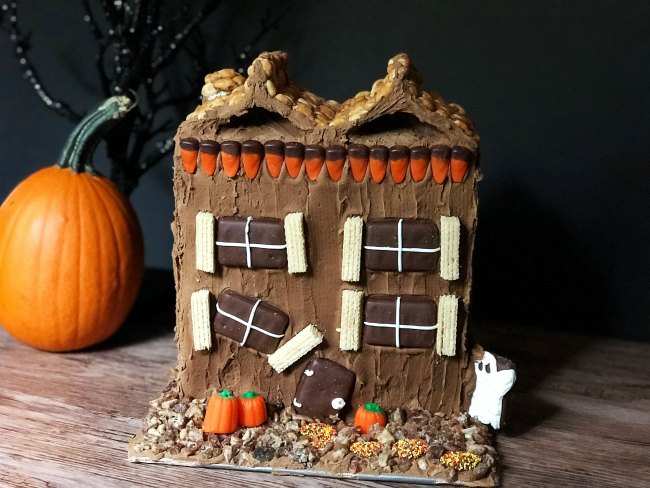 chocolate covered halloween gingerbread house.